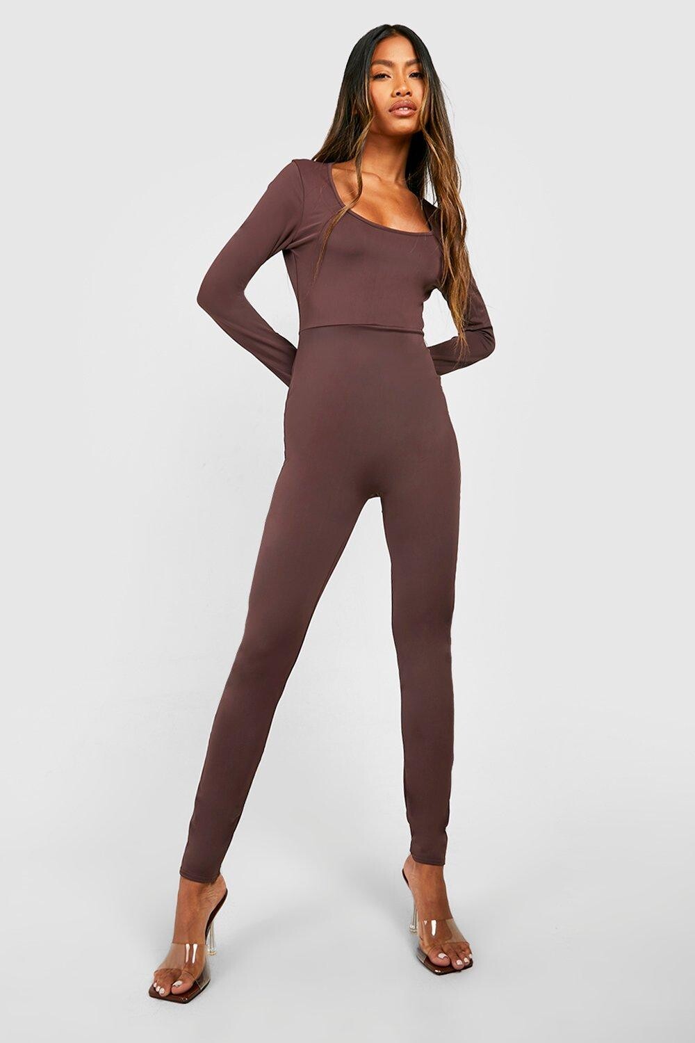 

Комбинезон с овальным вырезом премиум-класса sculpt Boohoo, эспрессо