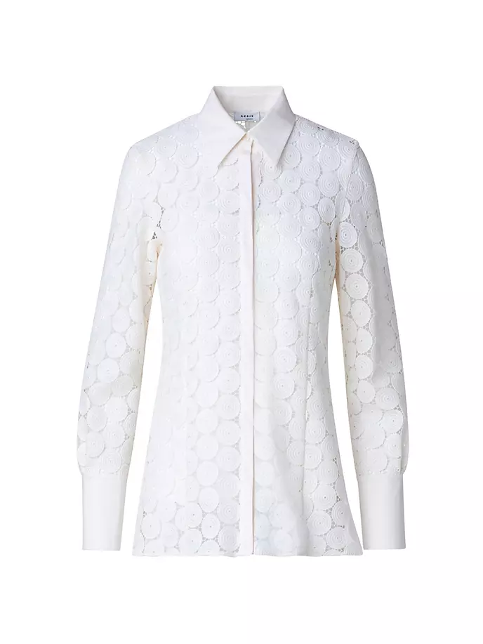 Кружевная блузка в горошек из гипюра Akris Punto, цвет cream