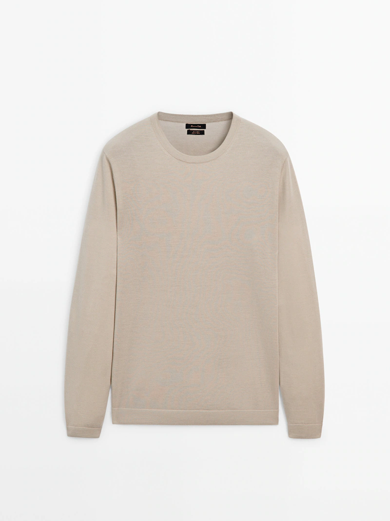 

Свитер с круглым вырезом из 100% шерсти мериноса Massimo Dutti, бежевый