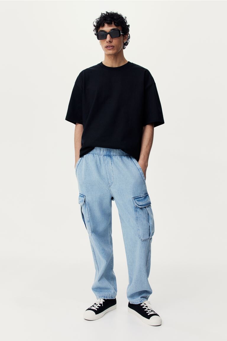 

Спортивные брюки-карго из джинсовой ткани свободного кроя H&M, синий
