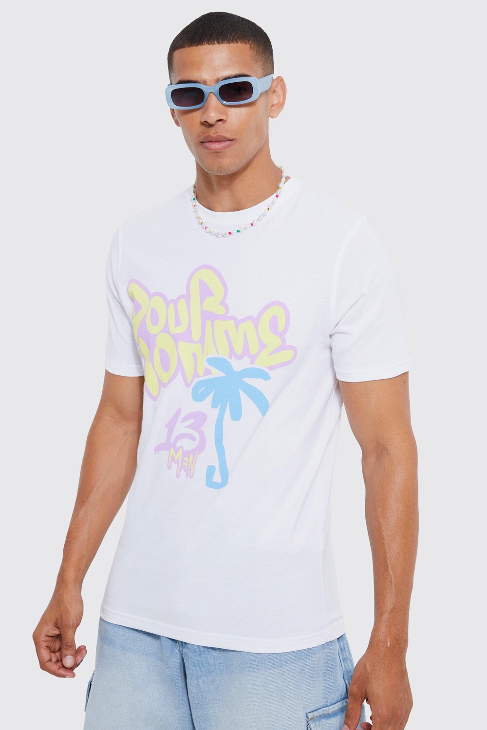 

Футболка pour homme с принтом пальм граффити Boohoo, белый