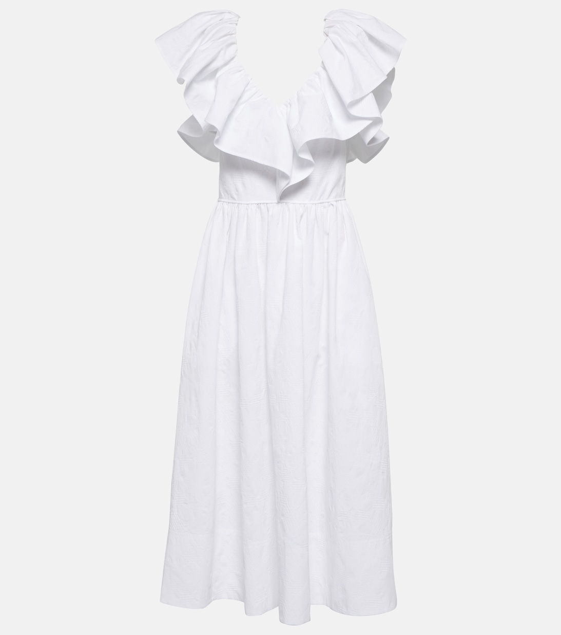 цена Хлопковое платье миди с оборками CHLOÉ, белый