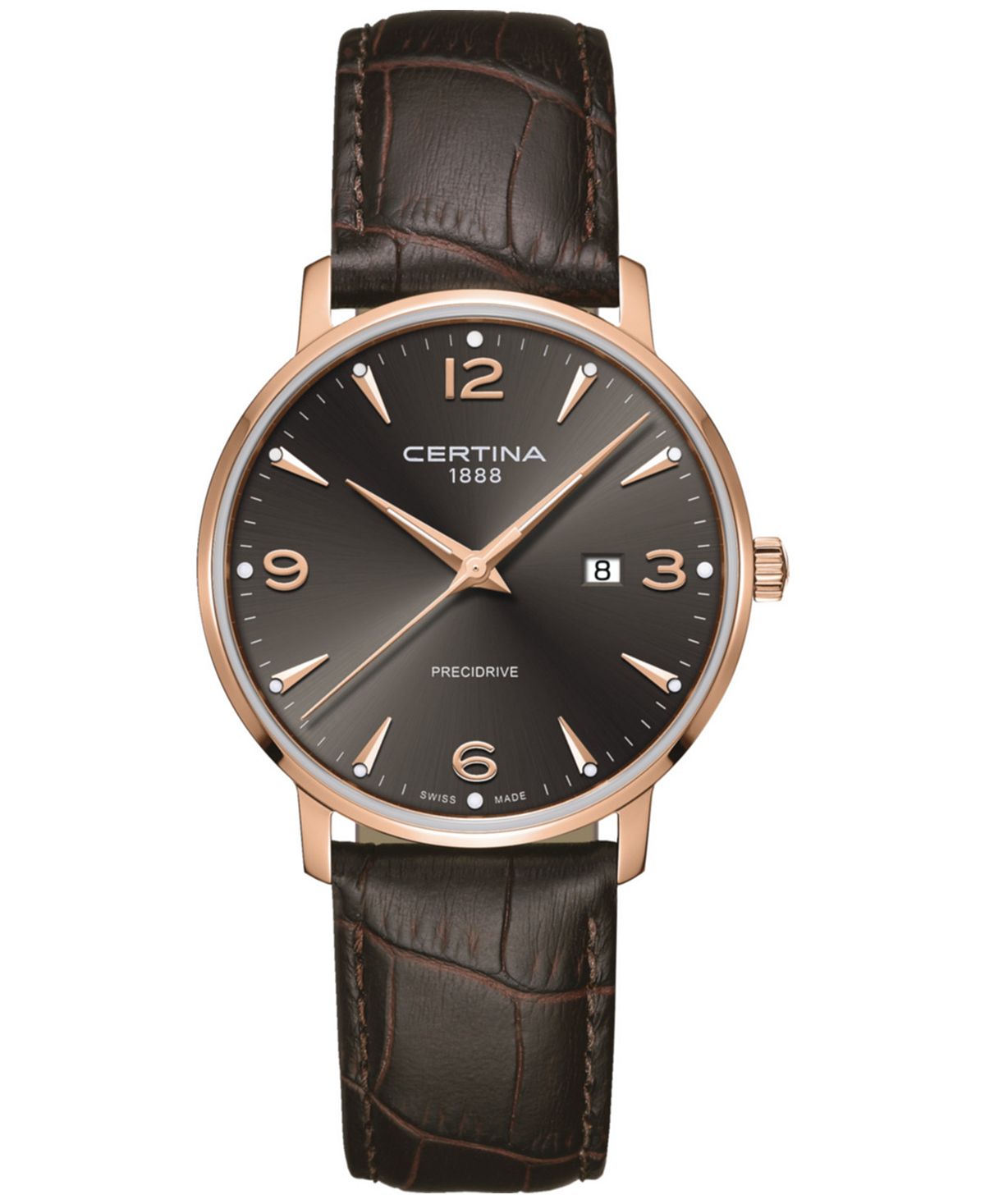 Часы унисекс Swiss DS Caimano с коричневым кожаным ремешком, 39 мм Certina, серый certina c600016251