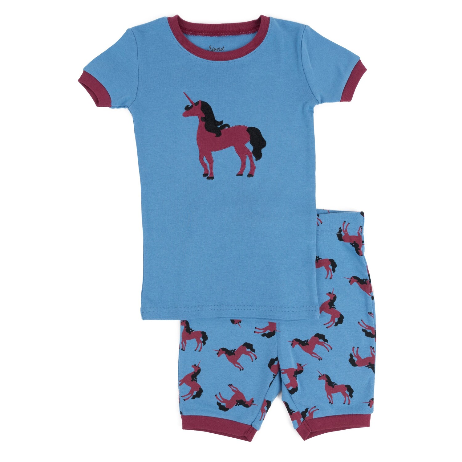 

Детские короткие хлопковые пижамы из двух предметов с единорогом Leveret, цвет Unicorn Blue