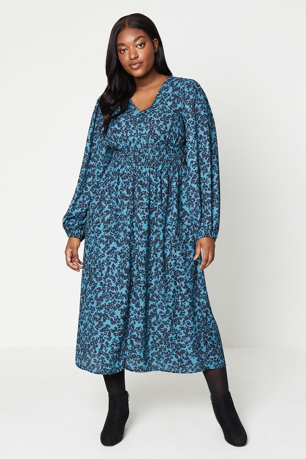

Платье миди с длинными рукавами и пуговицами спереди Curve Animal Dorothy Perkins, зеленый