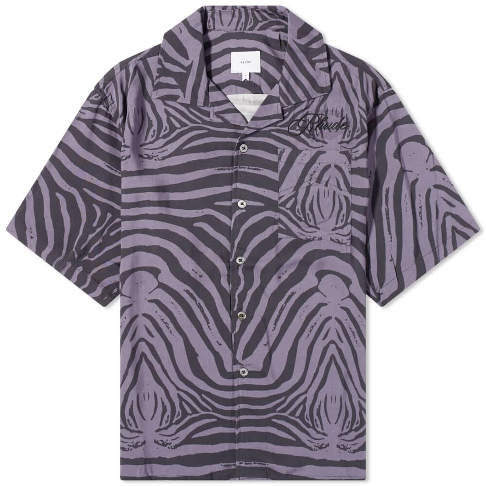 

Рубашка Rhude Rayon в зебровую полоску для отдыха, черный