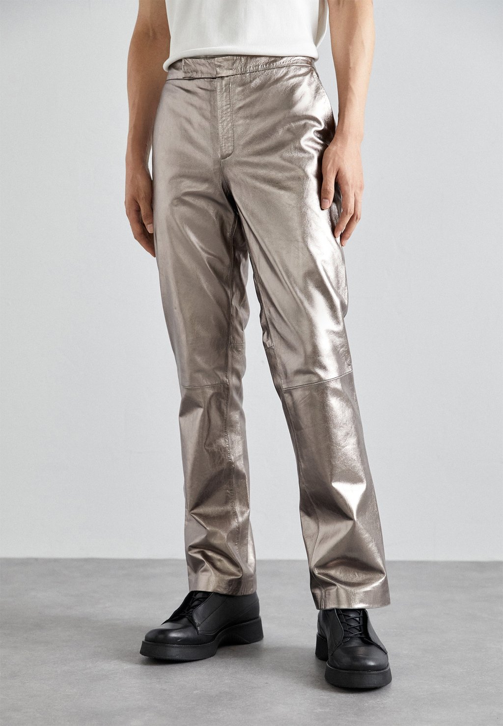 Кожаные брюки WIDE LEG TROUSERS STUDIO ID, цвет gunmetal