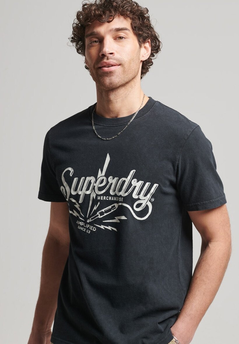 

Футболка с принтом Superdry, серо-голубой, Синий