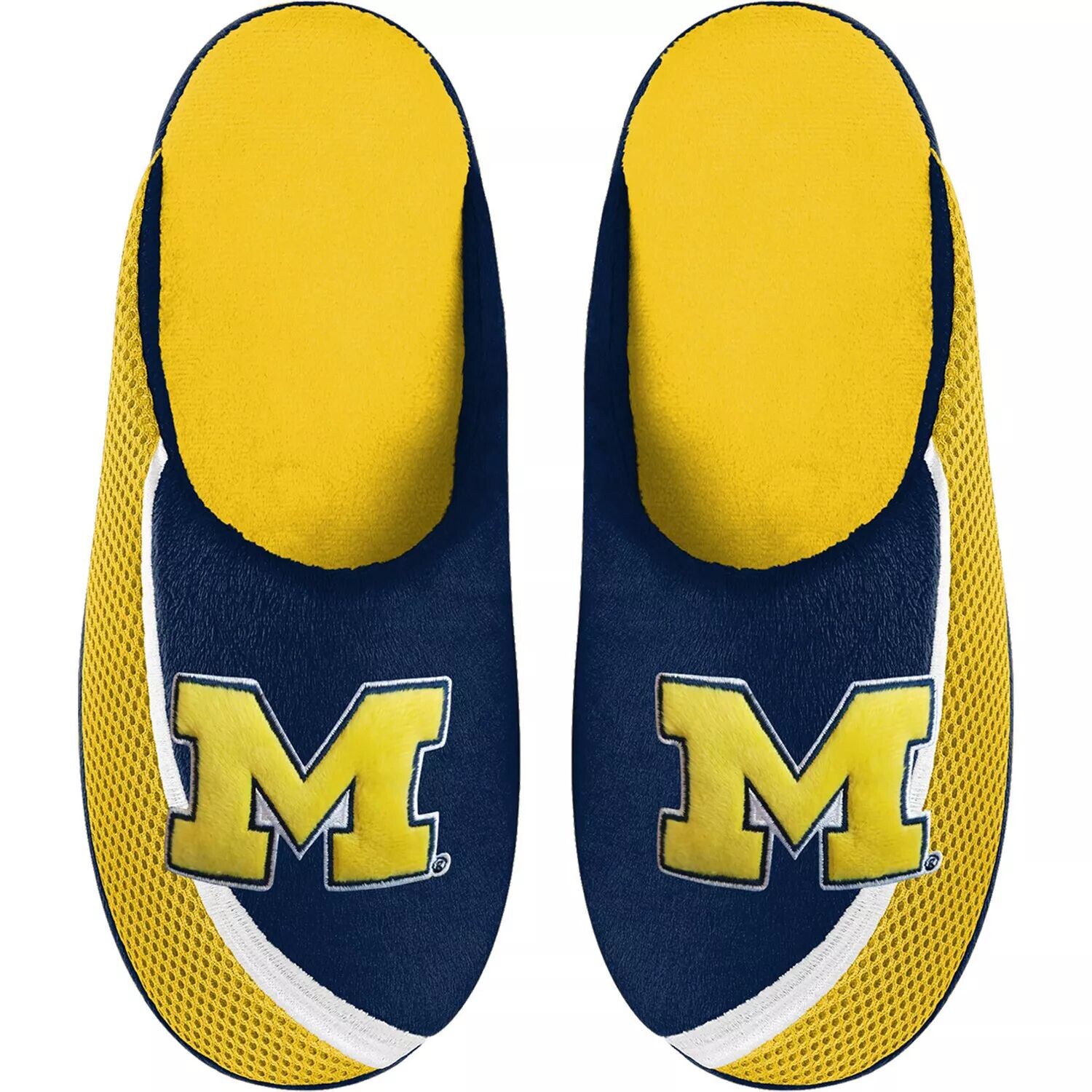 

Молодежные тапочки FOCO Michigan Wolverines с цветным краем и большим логотипом Unbranded