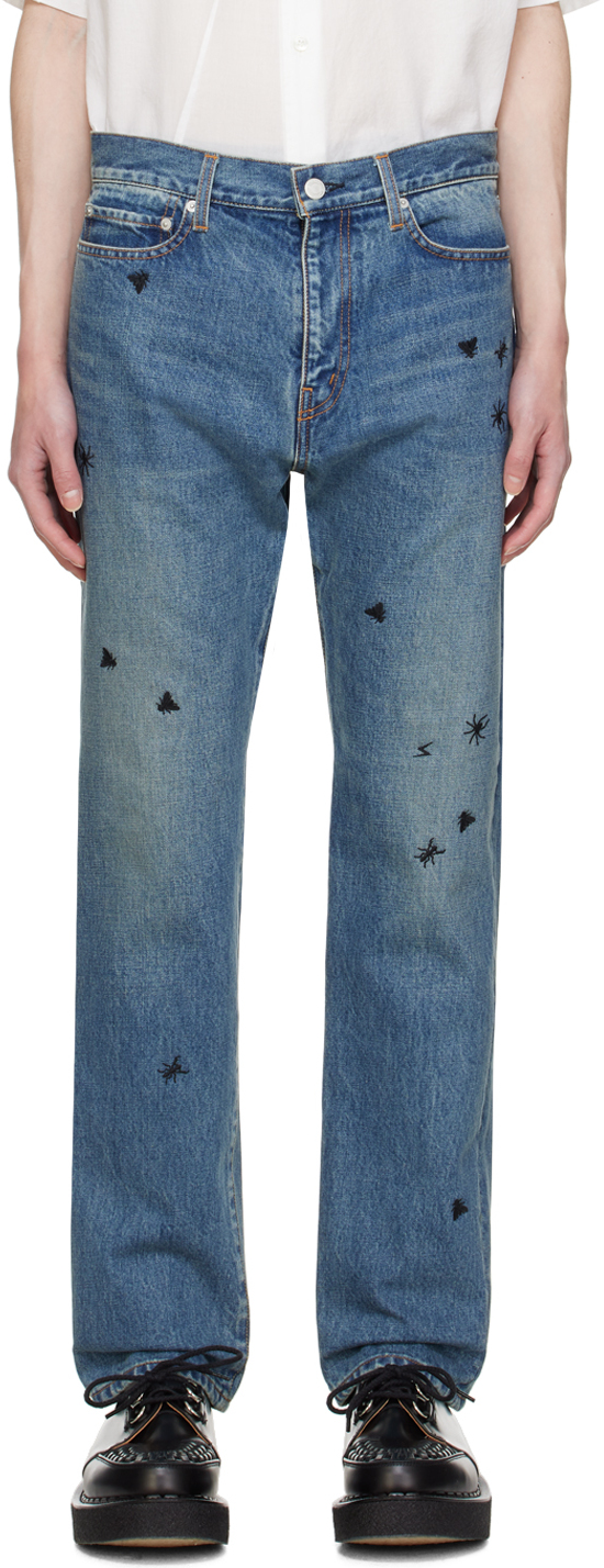 Синие джинсы с вышивкой Undercover цена и фото