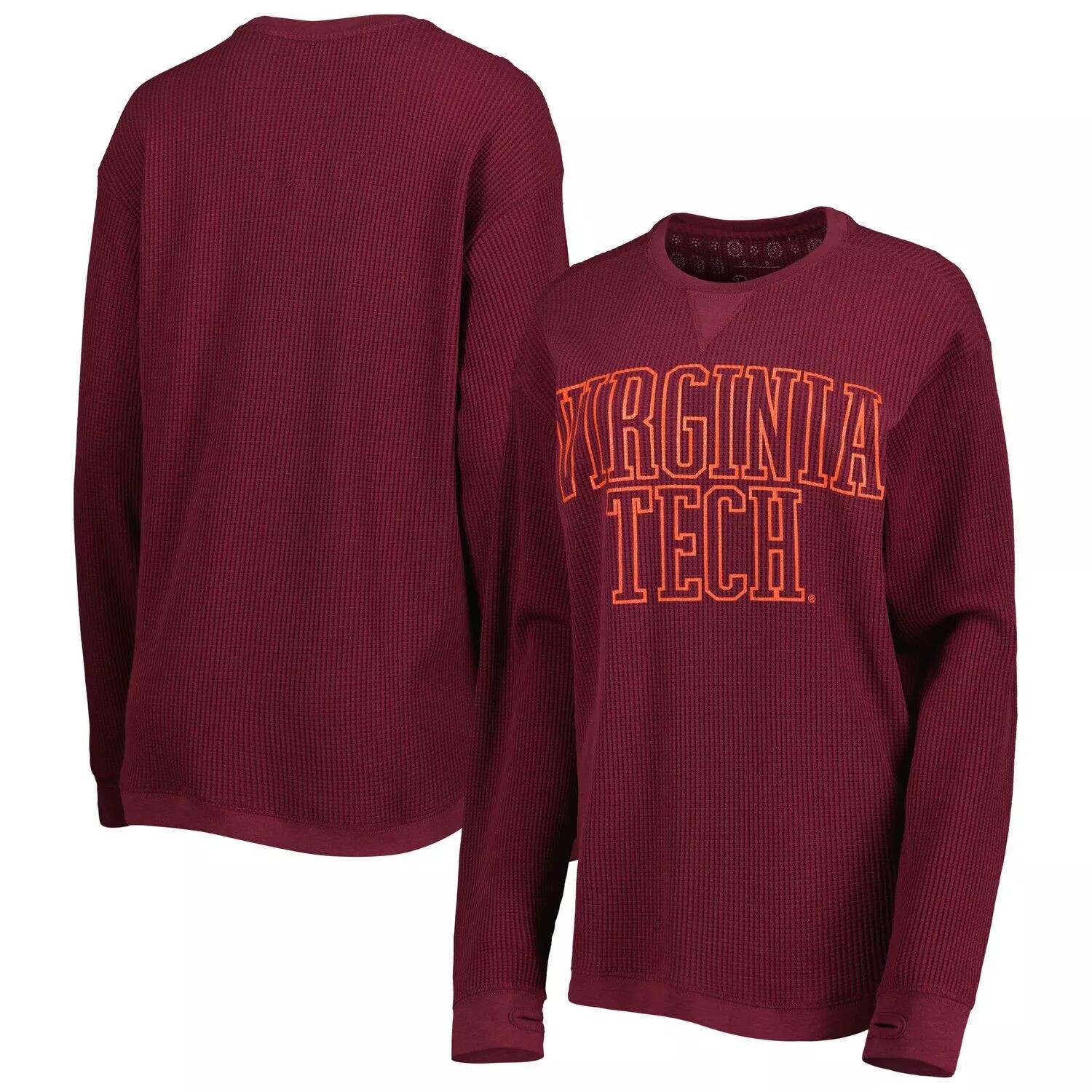 

Женская футболка Pressbox Maroon Virginia Tech Hokies Surf размера плюс Southlawn вафельной вязки термостойкая футболка с длинными рукавами из трех смесей