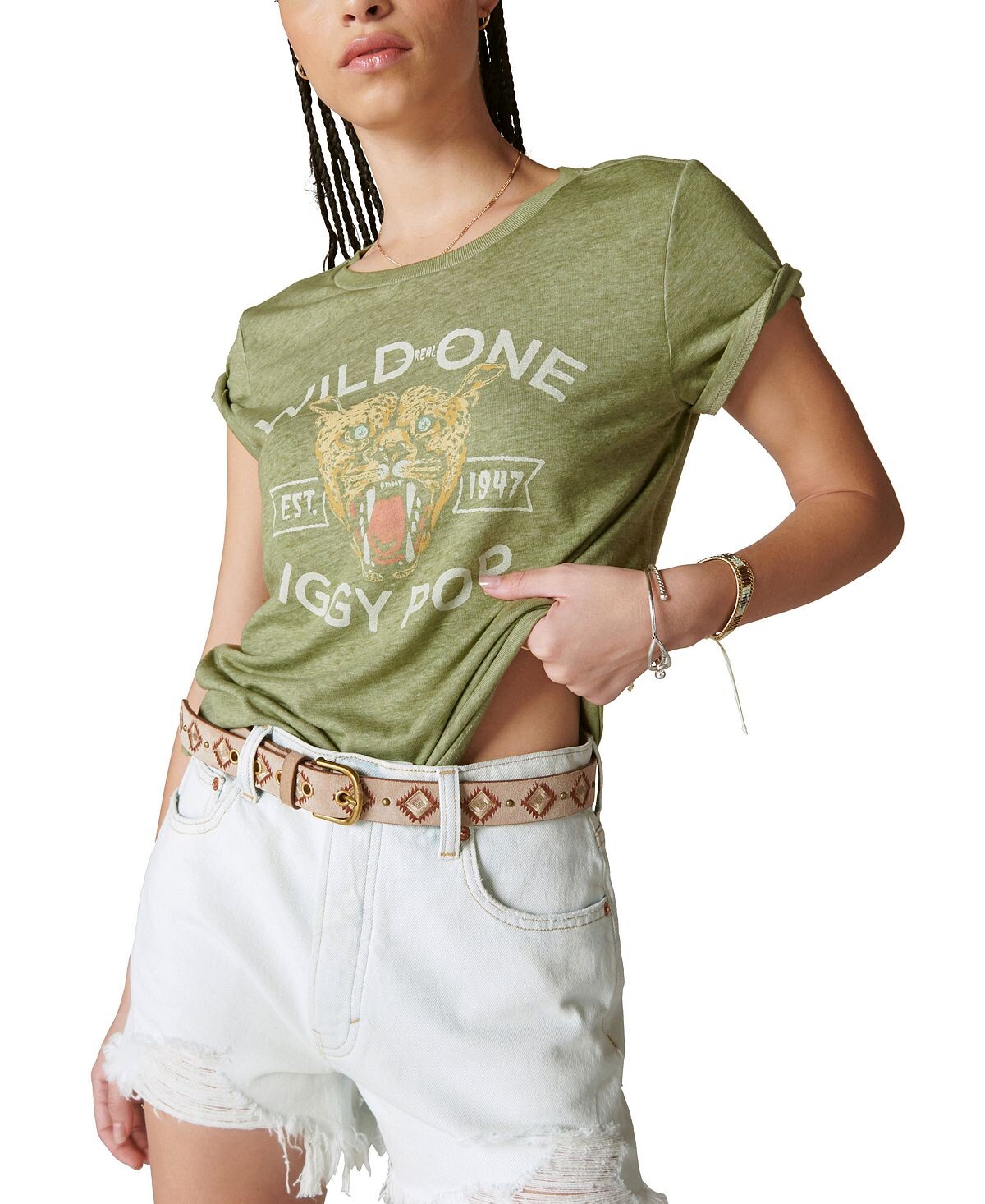 

Женская классическая футболка с круглым вырезом Iggy Pop Wild One Lucky Brand