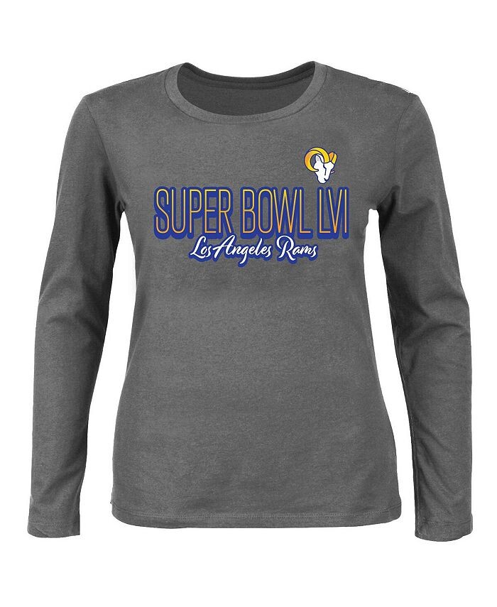 

Женская фирменная темно-серая футболка Los Angeles Rams Super Bowl LVI Bound размера плюс, цветная футболка с круглым вырезом и длинными рукавами Fanatics, серый