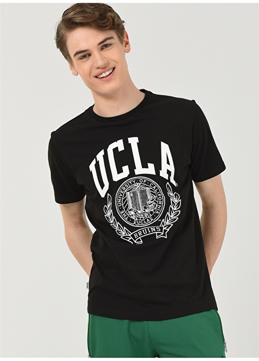 Черная мужская футболка с коротким рукавом с фирменным принтом Ucla
