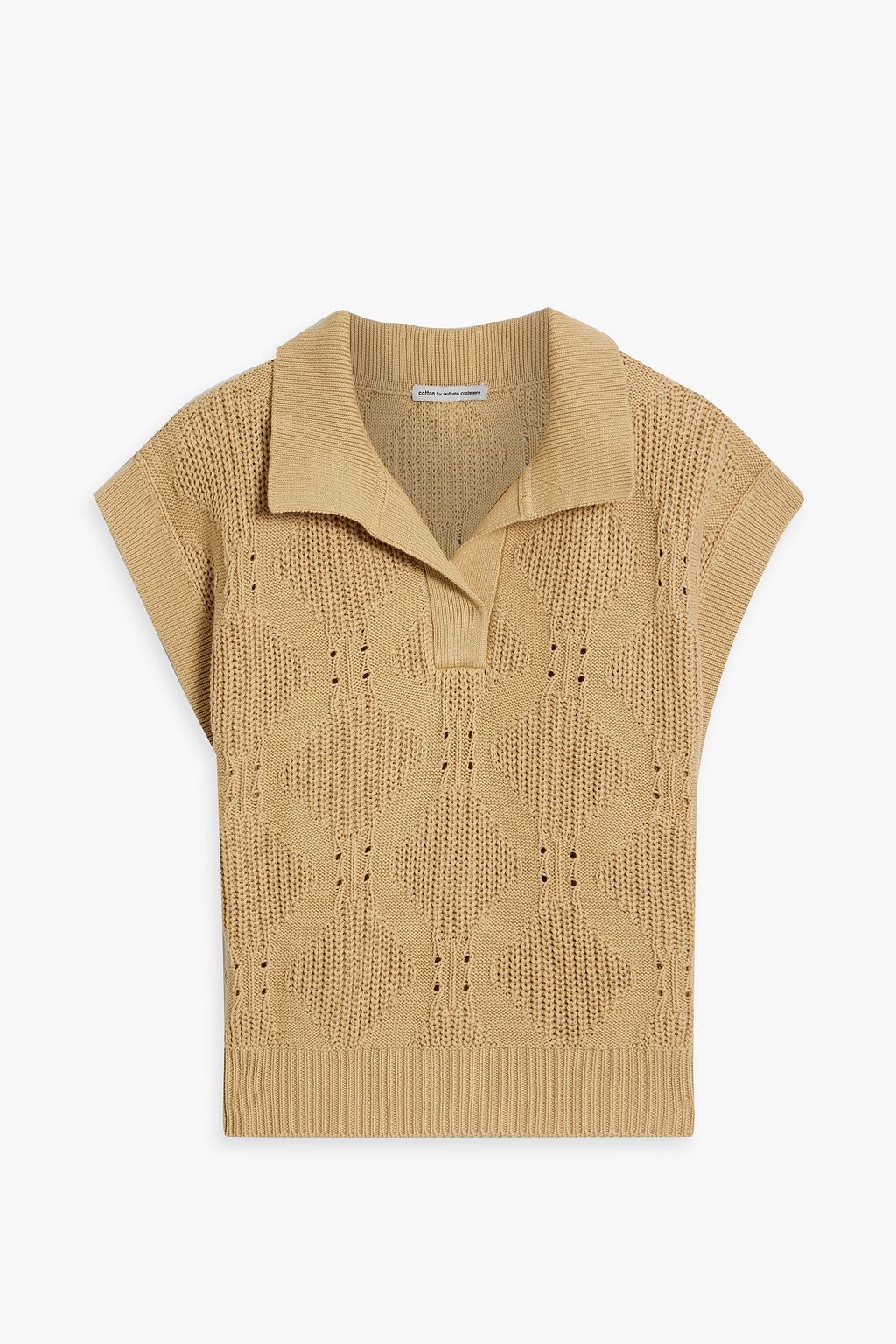 Хлопковый свитер-поло вязки пуантелле Cotton By Autumn Cashmere, песочный