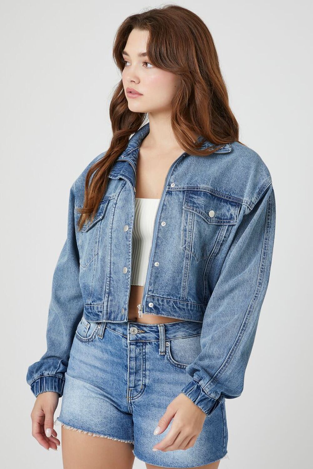 

Укороченная джинсовая куртка Trucker Forever 21, деним