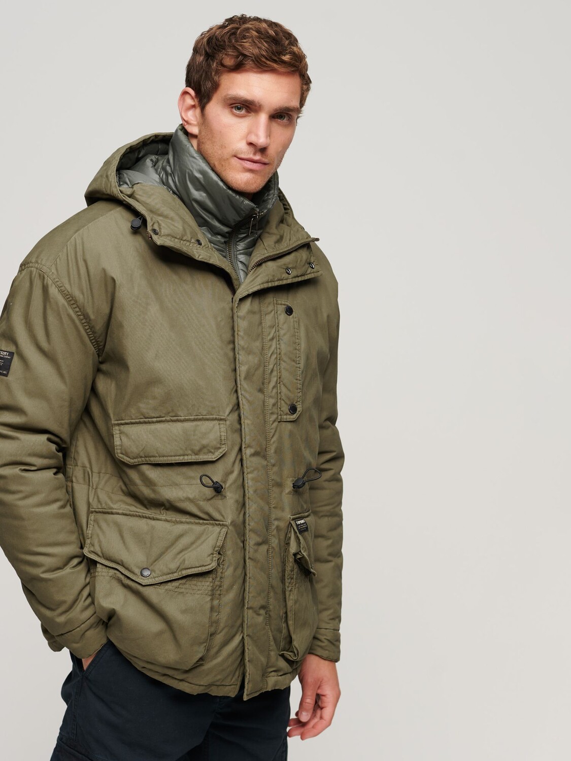 

Палубная куртка с капюшоном на хлопковой подкладке Superdry, хаки