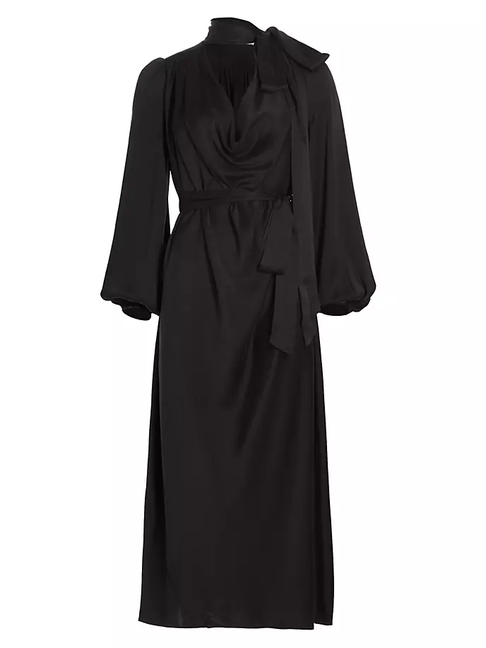 Шелковое платье-миди с высоким воротником Zimmermann, черный