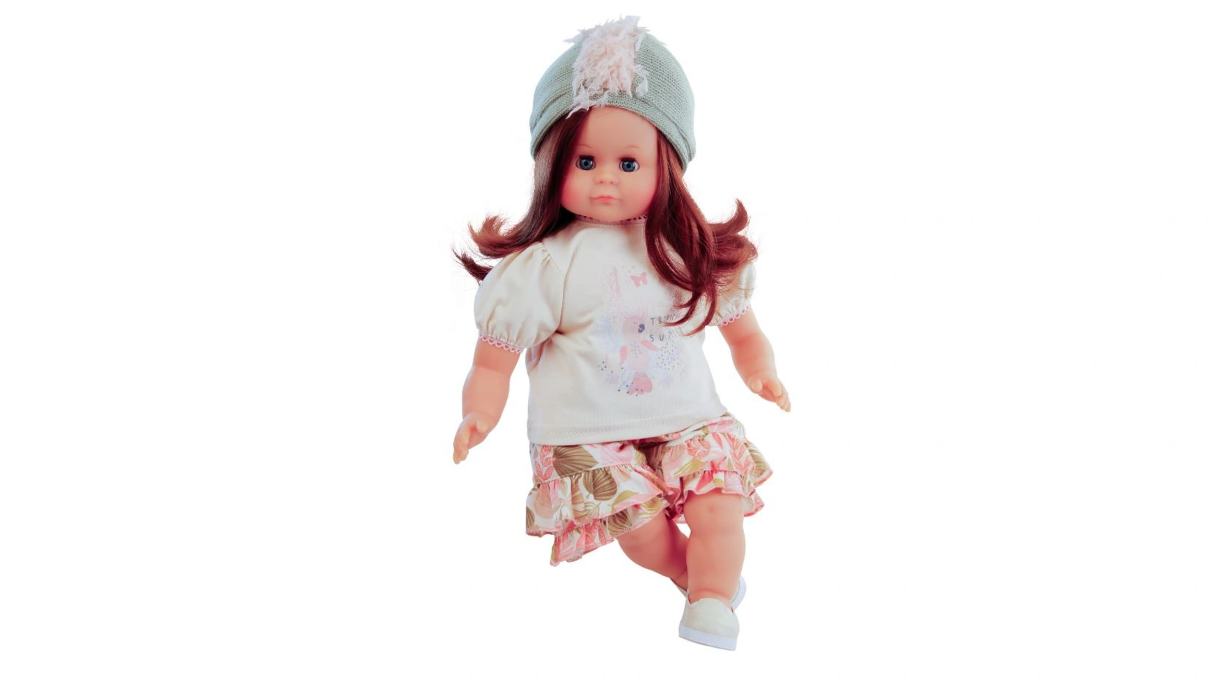 Куклы Schildkroet-Puppen Шлюммерле 37 см, волосы каштановые, спящие голубые глаза, одежда красочная, мятный/коричневый/розовый