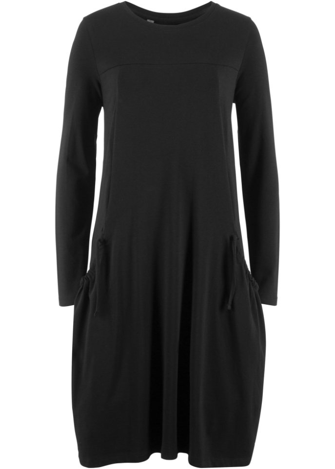 Хлопковое платье оверсайз с карманами до колен Bpc Bonprix Collection, черный