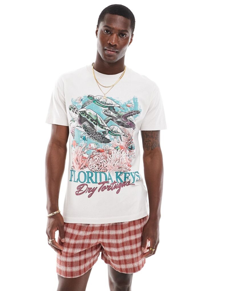 

Abercrombie & Fitch — бежевая футболка свободного кроя с принтом «Florida Keys»
