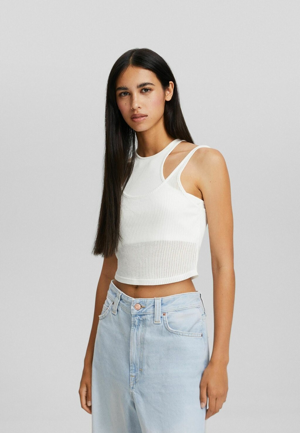

Топ Sleeveless Double Layer Bershka, белый