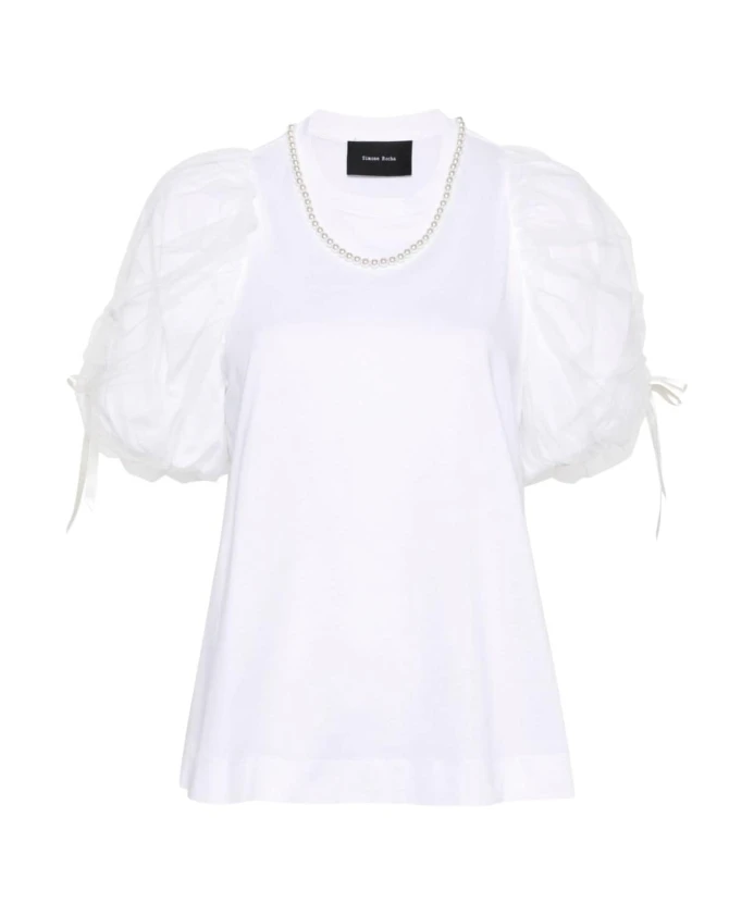 

Хлопковая футболка с декором из смоляных бусин Simone Rocha, белый