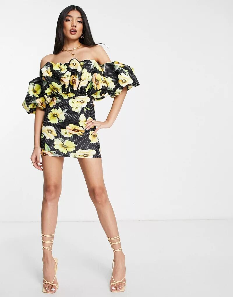 

Платье мини с цветочным принтом в горошек ASOS