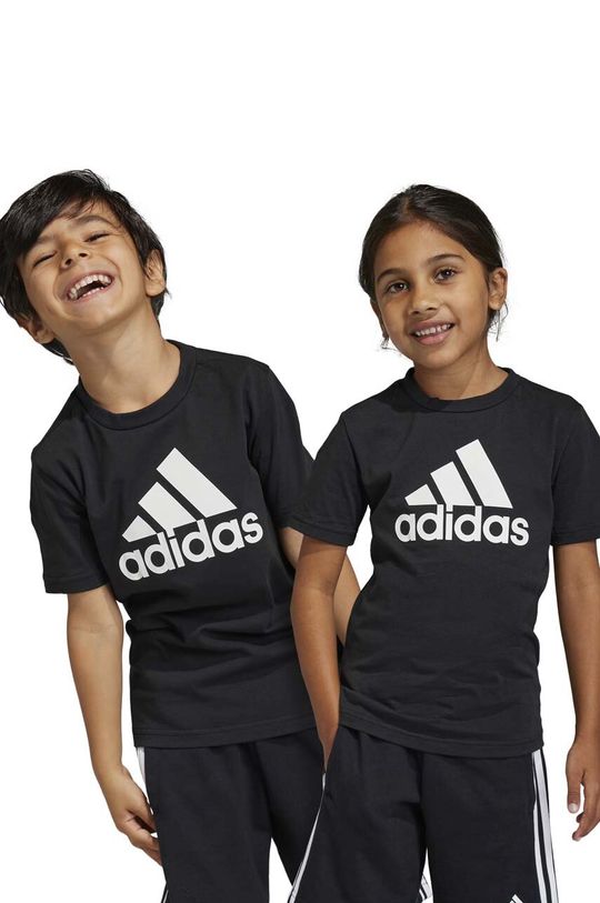 Детская хлопковая футболка adidas LK BL CO, черный детская хлопковая футболка adidas lk bl co белый