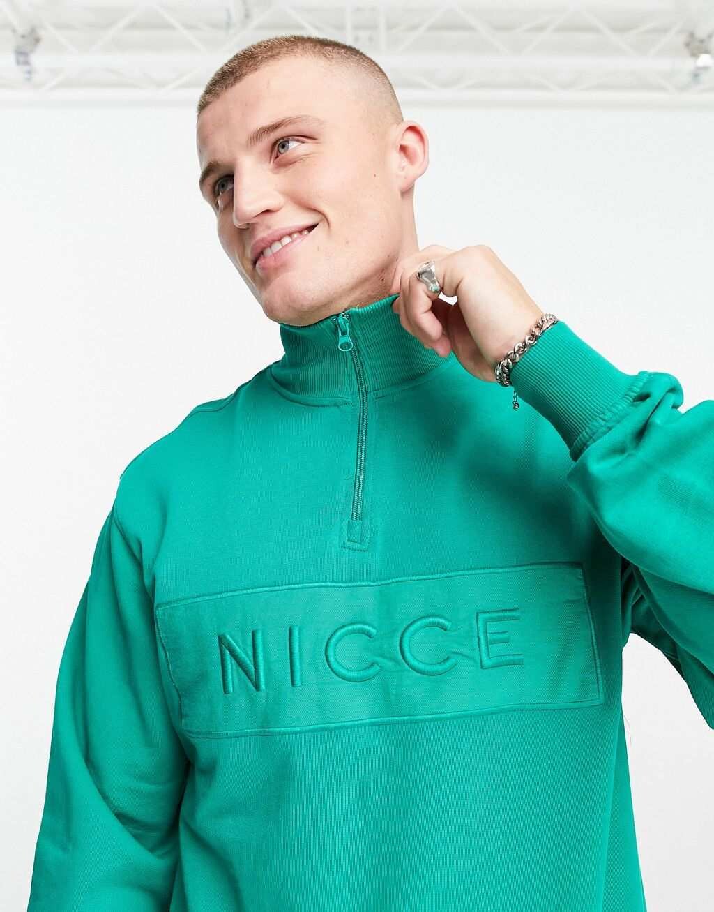 

Темно-зеленая толстовка с молнией в четверть Nicce hegira, Зеленый