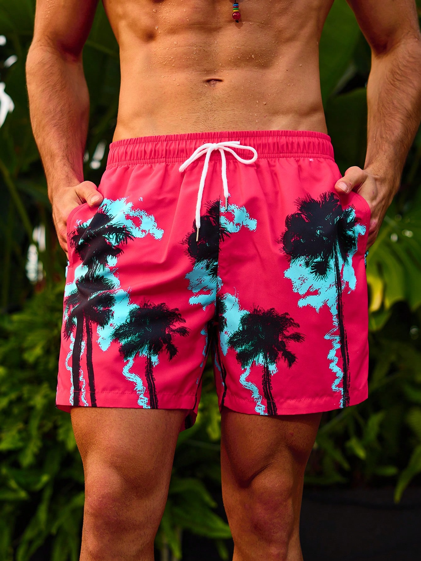 Мужские пляжные шорты с эластичной резинкой на талии и принтом пальмы, красный серые пляжные шорты summerhit с принтом пальмы