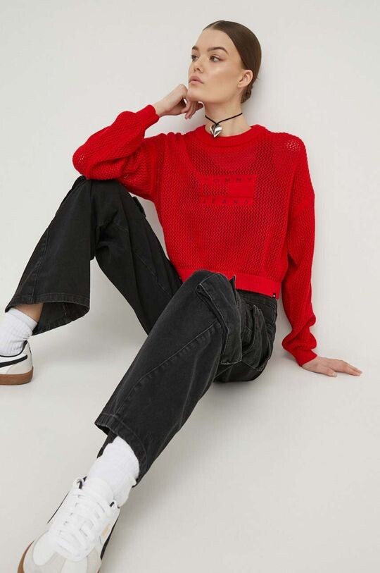 

Хлопковый свитер Tommy Jeans, красный