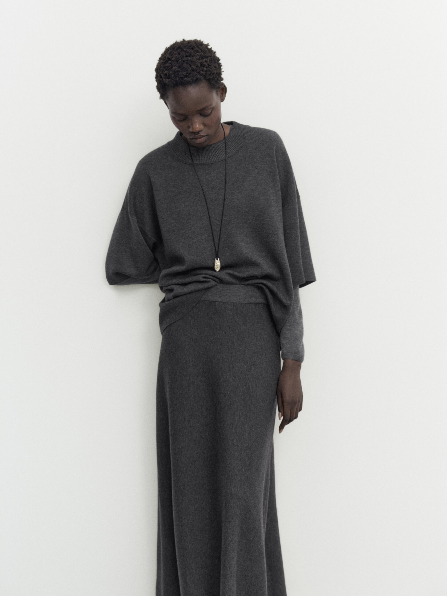 Длинная трикотажная юбка Massimo Dutti, серый медиум