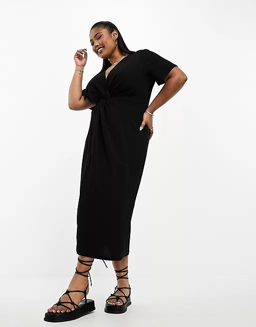 Платье миди Asos Design Curve twist, черный платье миди asos design curve pleated drape черный