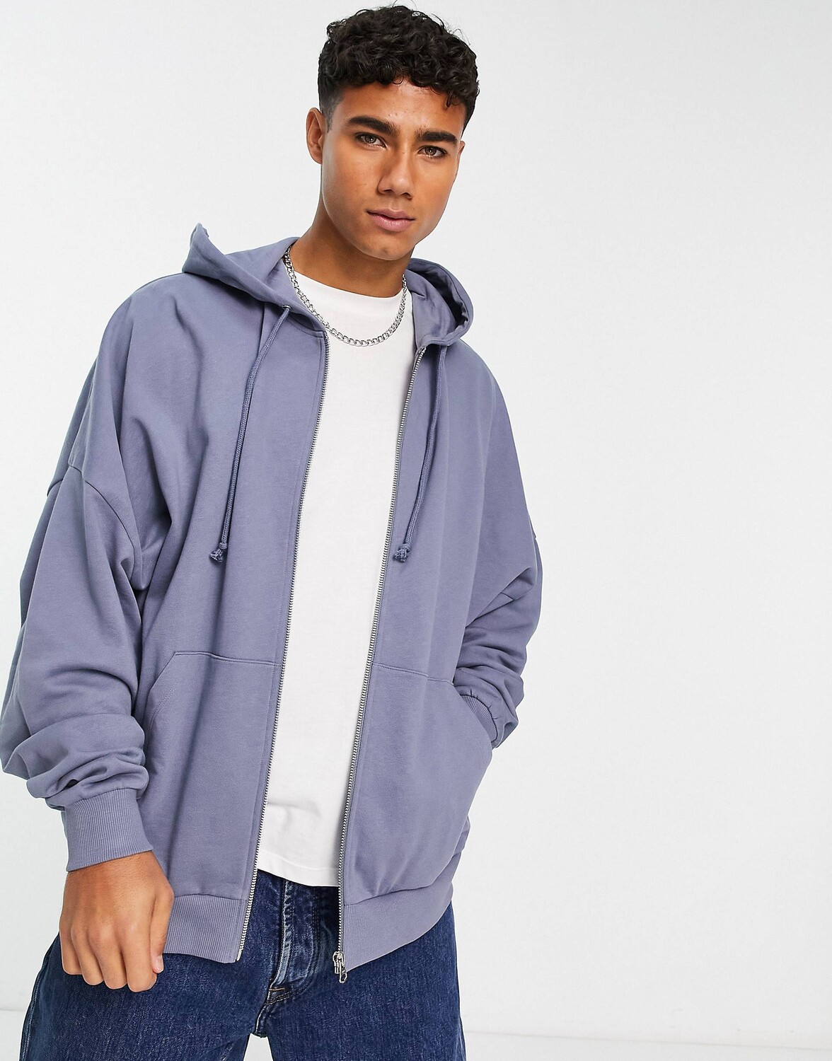 

Голубая худи оверсайз на молнии ASOS DESIGN