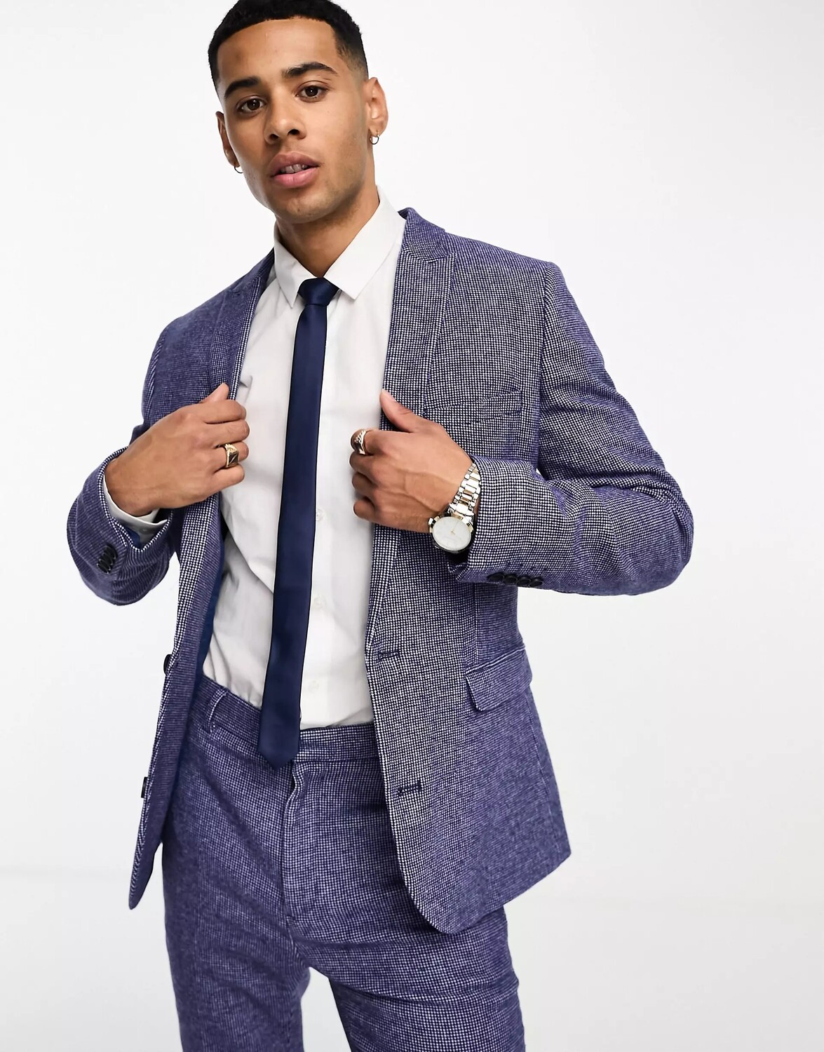 

Пиджак Asos Design Wedding Super Skinny Wool Mix Suit Puppytooth, темно-синий