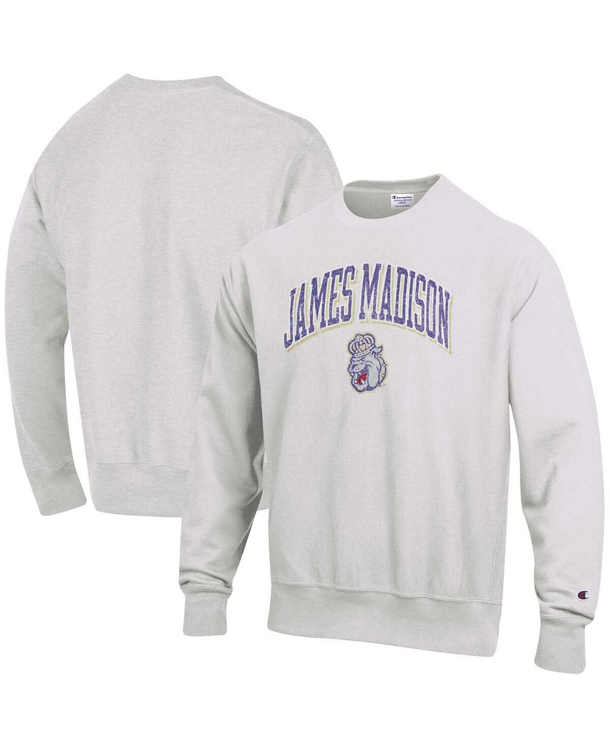 

Мужской серый пуловер обратного переплетения с аркой и логотипом James Madison Dukes Champion