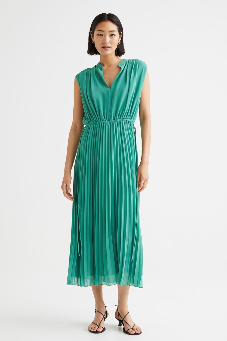 

Плиссированное шифоновое платье H&M, зеленый