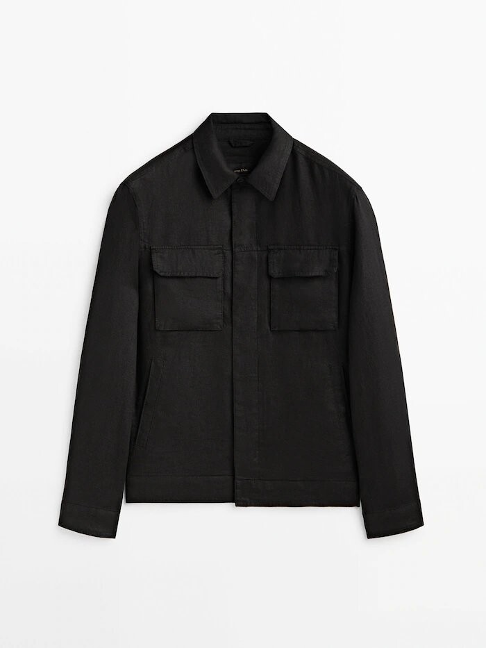 

Куртка-рубашка Massimo Dutti linen with pockets, чёрный