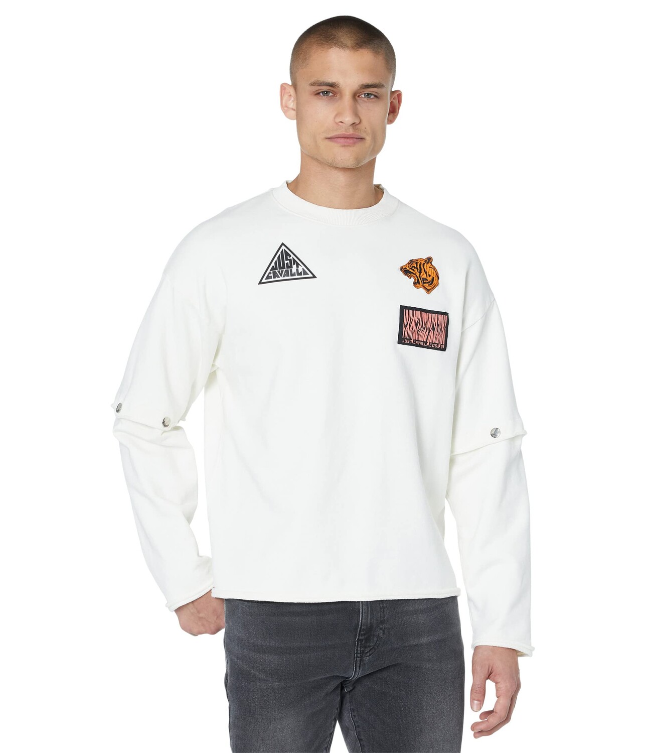 

Толстовка Just Cavalli, Sweatshirt with Just Code and Logo Patches, Белый