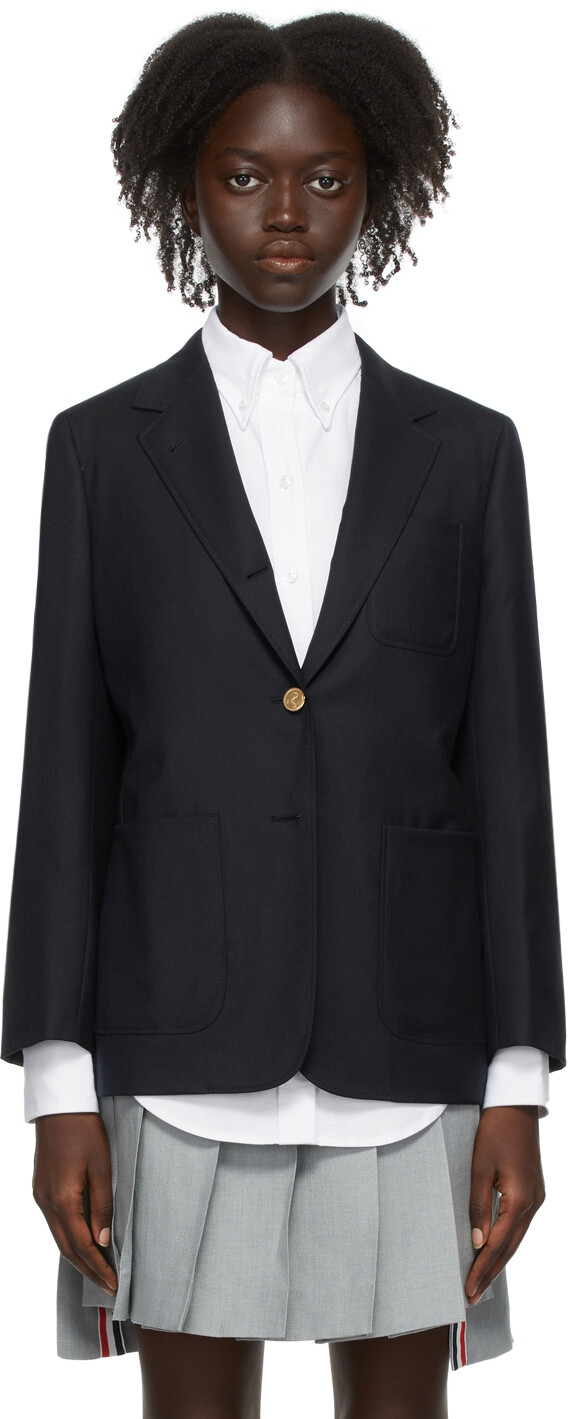

Темно-синий блейзер Super 120s Sack Thom Browne