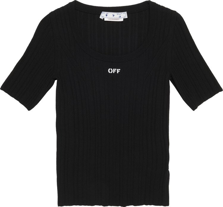 

Футболка Off-White Off Stamp Rib Scoop Short-Sleeve Top 'Black/White', черный
