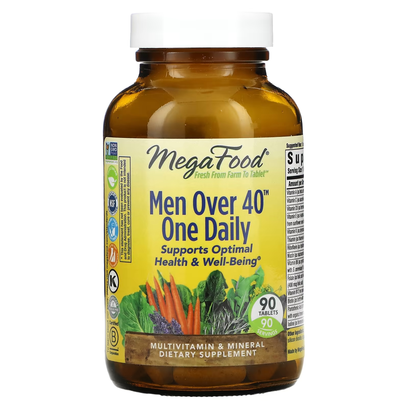 Мультивитамины для Мужчин Старше 40 лет MegaFood, 90 таблеток мультивитамины super nutrition для мужчин старше 50 лет без железа 90 таблеток