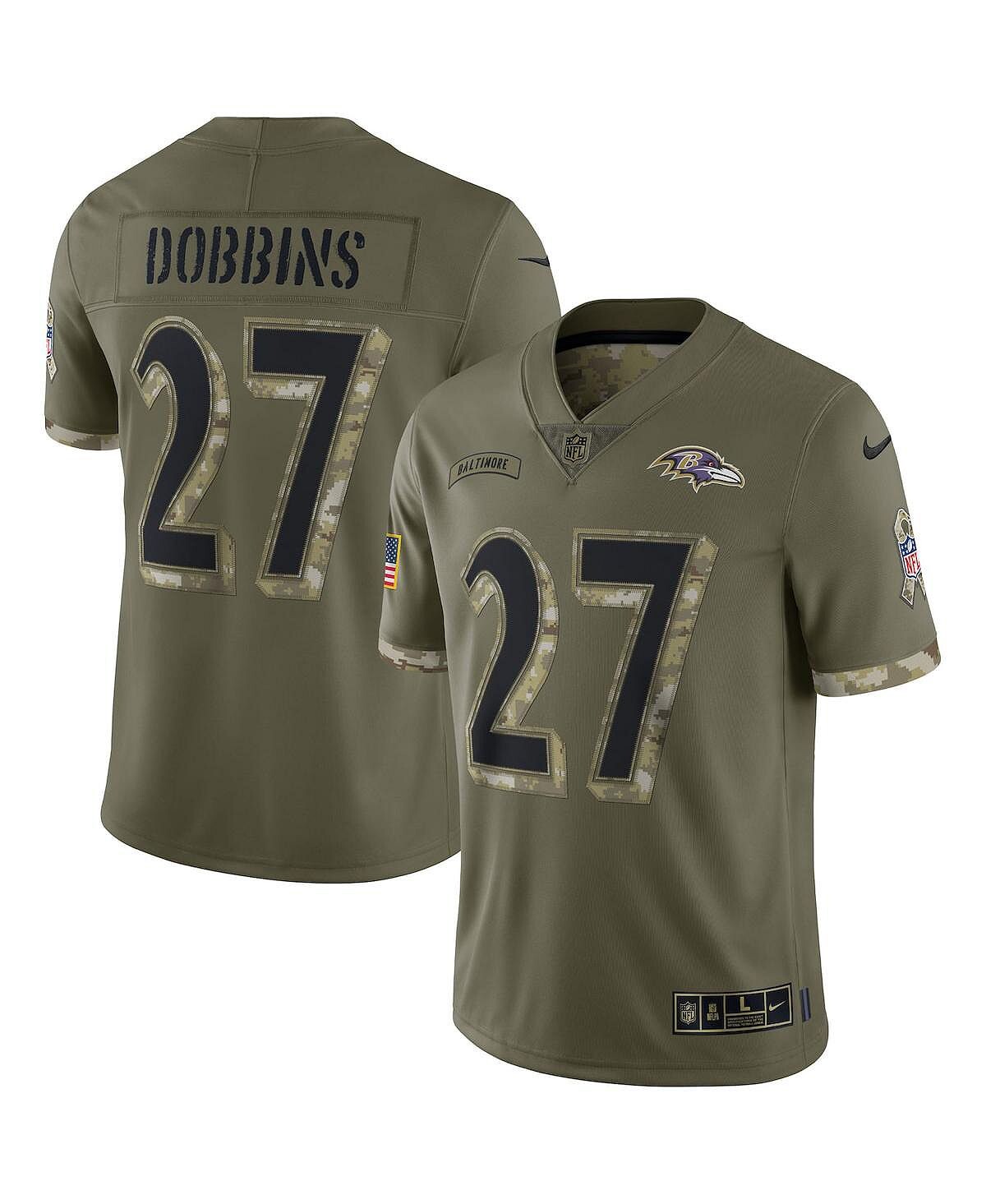 

Мужские j.k. джерси dobbins olive baltimore ravens 2022 salute to service limited Nike