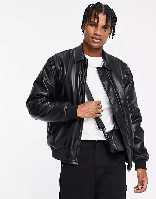 

Куртка из искусственной кожи Pull&Bear Aviator, черный