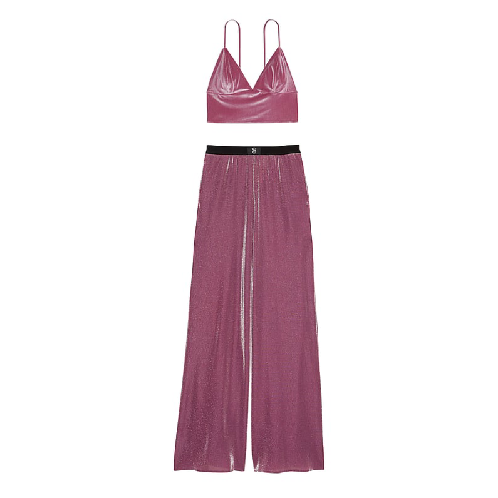 Пижама Victoria's Secret Velvet Cami & Shimmer Knit Pants, розовый