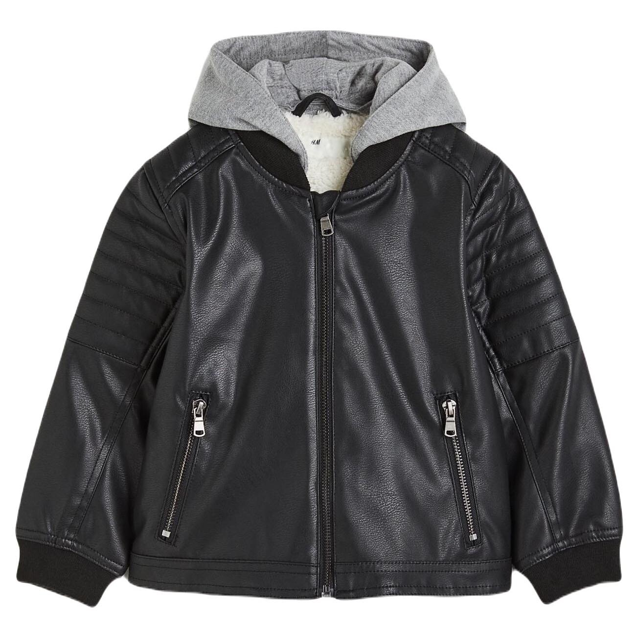 

Кожаная куртка H&M Hooded Melange, черный/светло-серый