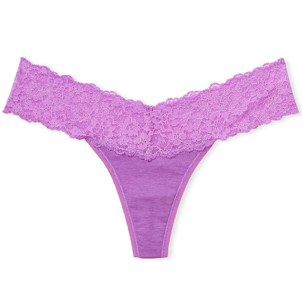 

Трусы Victoria's Secret The Lacie Lace-Waist Cotton Thong Classic Lace, фиолетовый