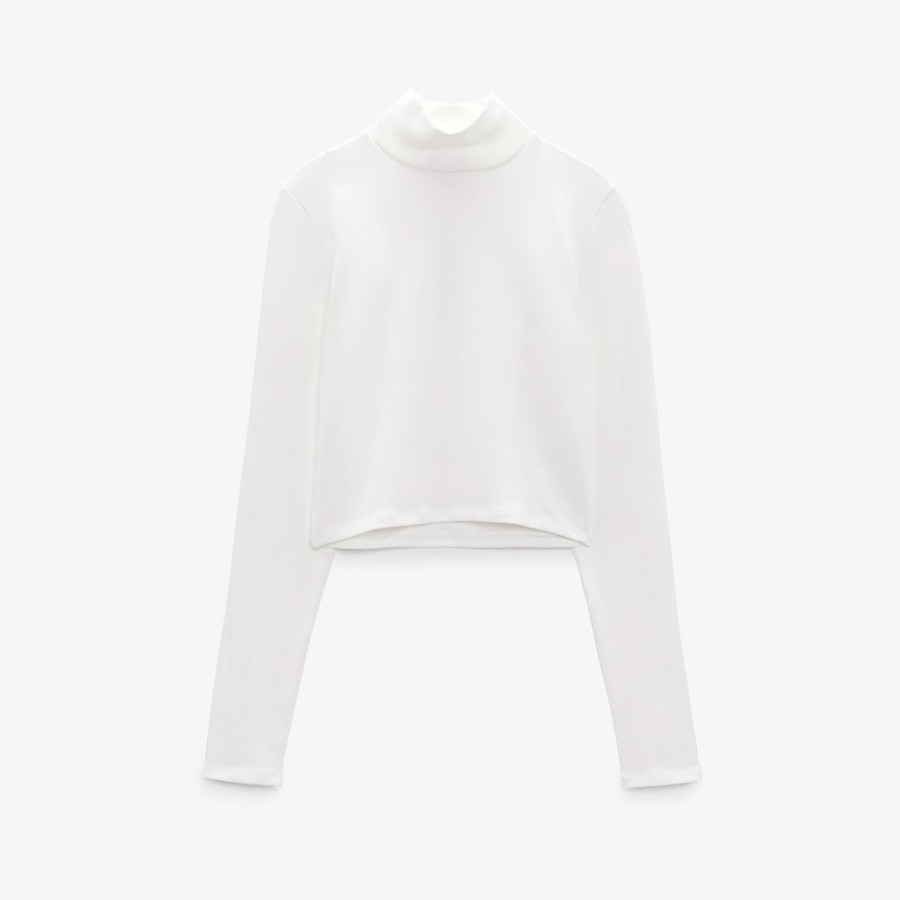 

Лонгслив Zara Cropped Mock Neck, желтовато-белый