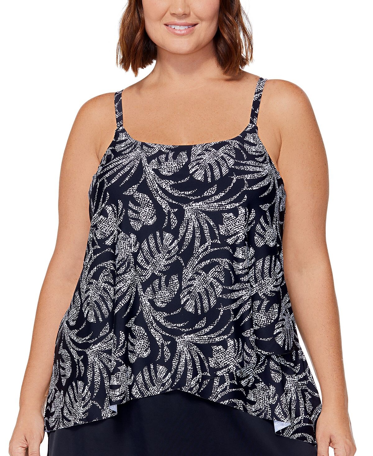 

Купальник большого размера cape town на косточках tankini, созданный для macy's Island Escape, черно-белый, Черный